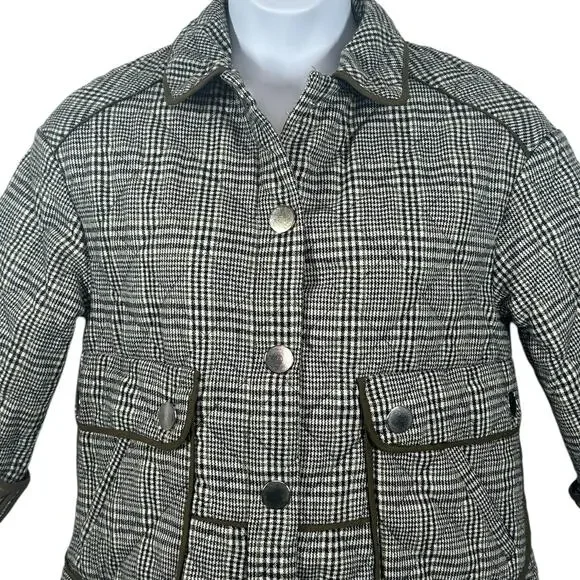 Zara Boxy Plaid Coat Jacket Medium Green Gray Check Button Front Utility Pockets - Picture 3 of 12